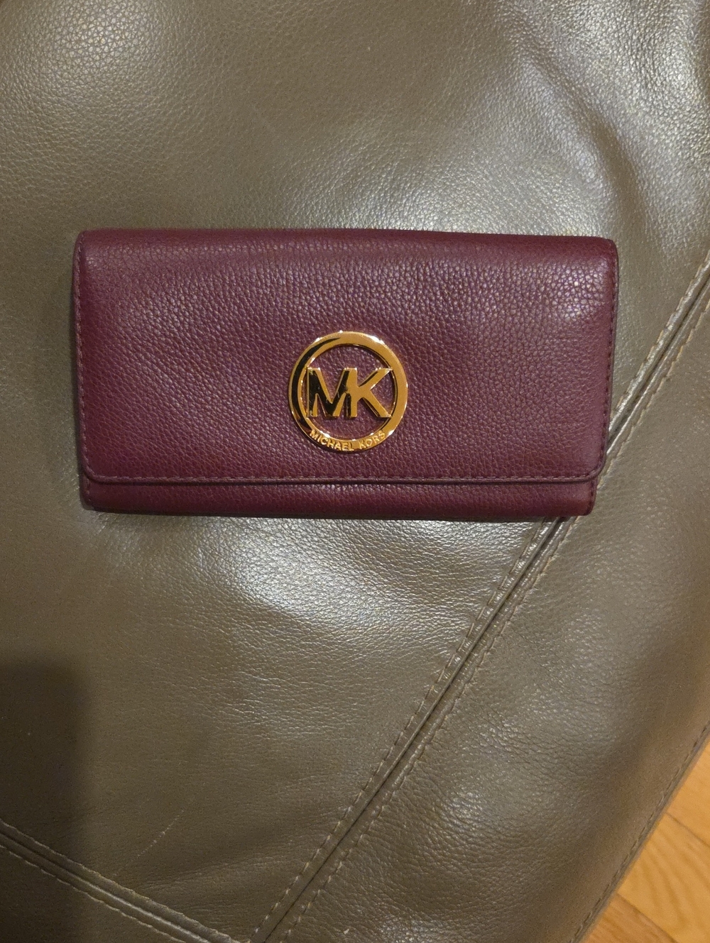 Michael Kors Fulton Flap  Continental Merlot Leather Wallet with Gold MK Logo
